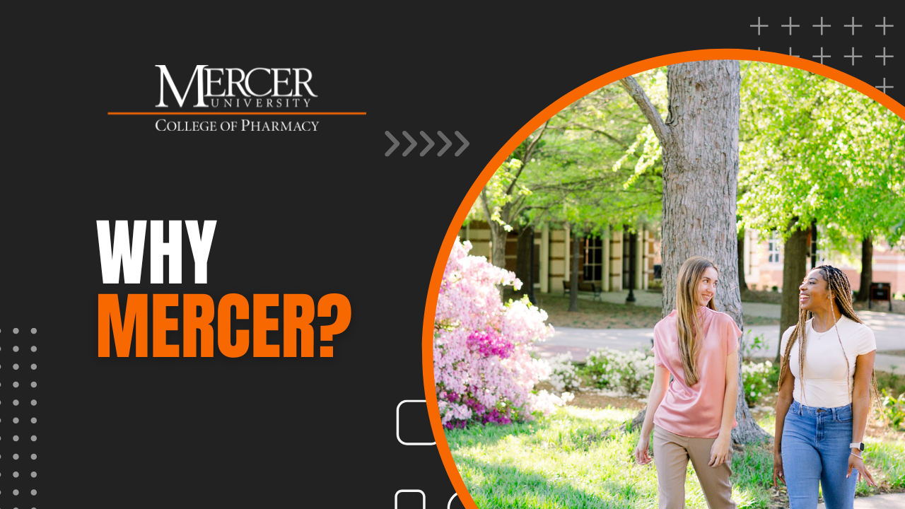 A graphic depicting two students walking on the Mercer campus